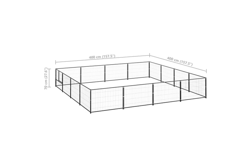 Koiranhäkki musta 16 m² teräs - Musta - Koirien kalusteet - Koiraportti & koira-aitaus