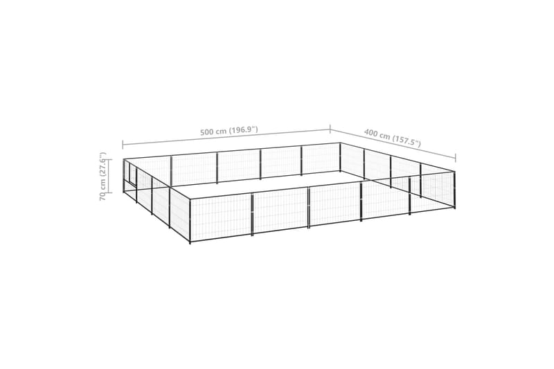 Koiranhäkki musta 20 m² teräs - Musta - Koirien kalusteet - Koiraportti & koira-aitaus