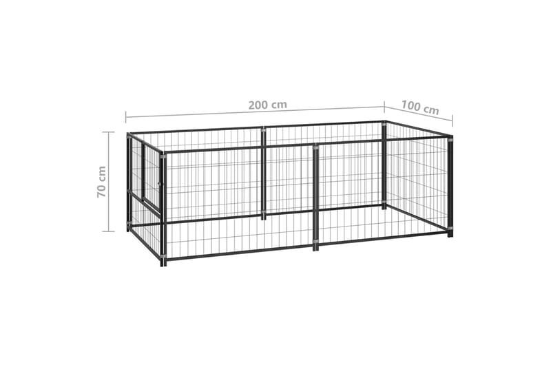 Koiranhäkki musta 200x100x70 cm teräs - Musta - Koirien kalusteet - Koiraportti & koira-aitaus