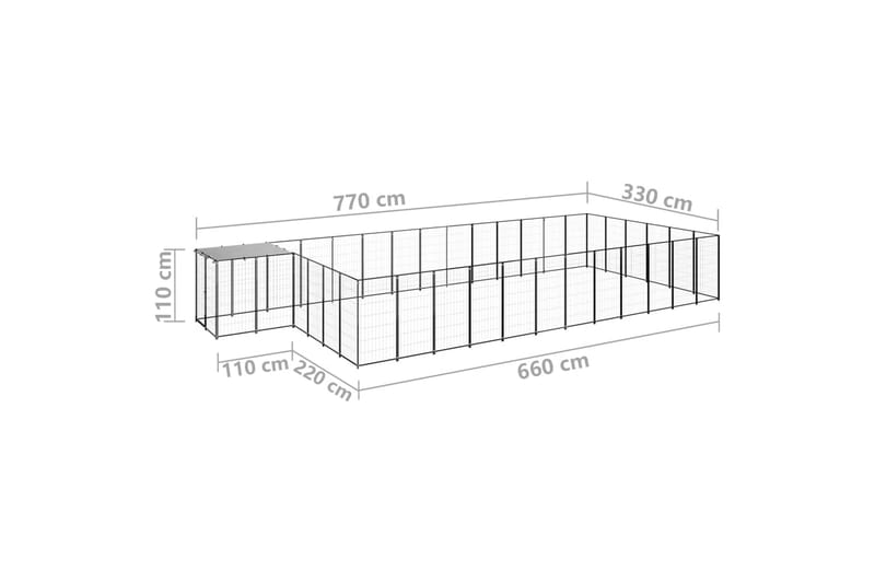 Koiranhäkki musta 22,99 m² teräs - Musta - Koirien kalusteet - Koiraportti & koira-aitaus