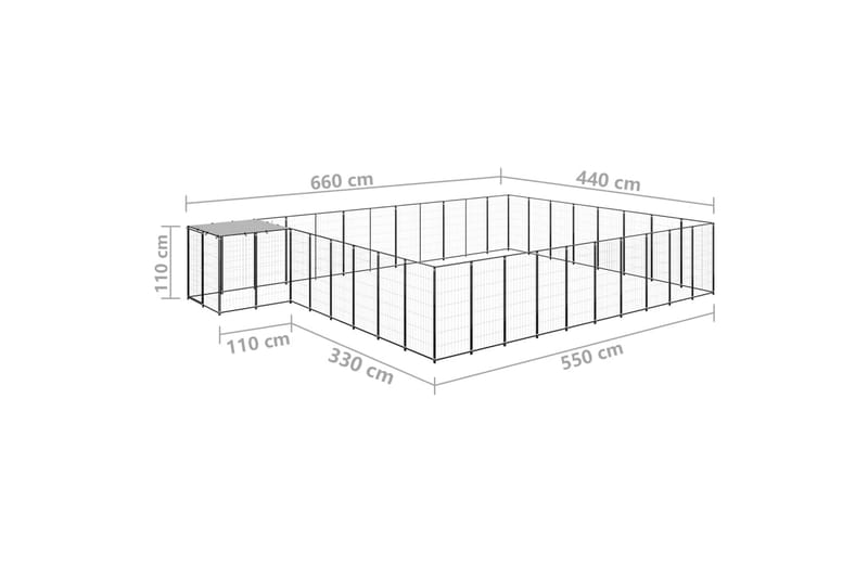 Koiranhäkki musta 25,41 m² teräs - Musta - Koirien kalusteet - Koiraportti & koira-aitaus