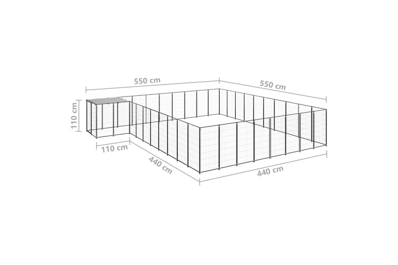 Koiranhäkki musta 25,41 m² teräs - Musta - Koirien kalusteet - Koiraportti & koira-aitaus