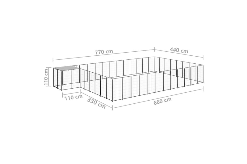 Koiranhäkki musta 30,25 m² teräs - Musta - Koirien kalusteet - Koiraportti & koira-aitaus