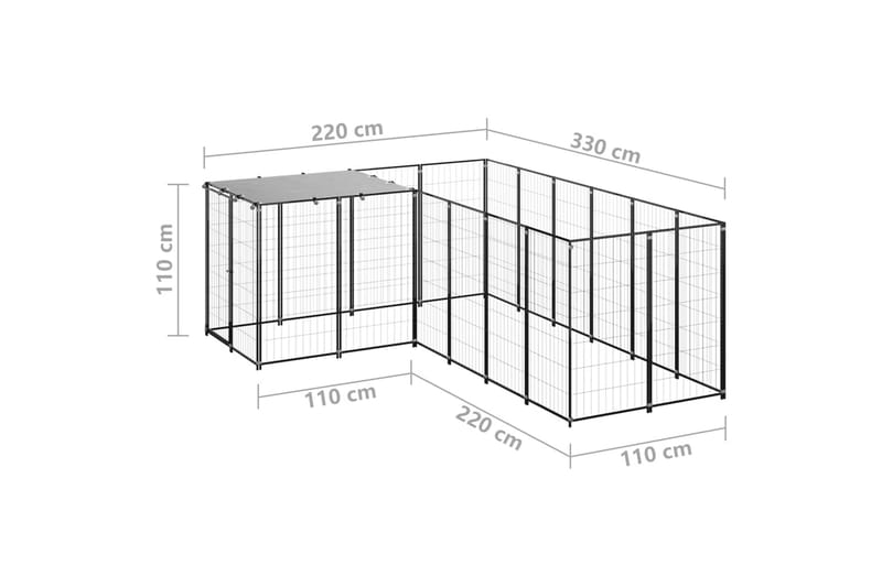 Koiranhäkki musta 4,84 m² teräs - Musta - Urheilu & vapaa-aika - Eläimille - Koira - Koirien kalusteet
