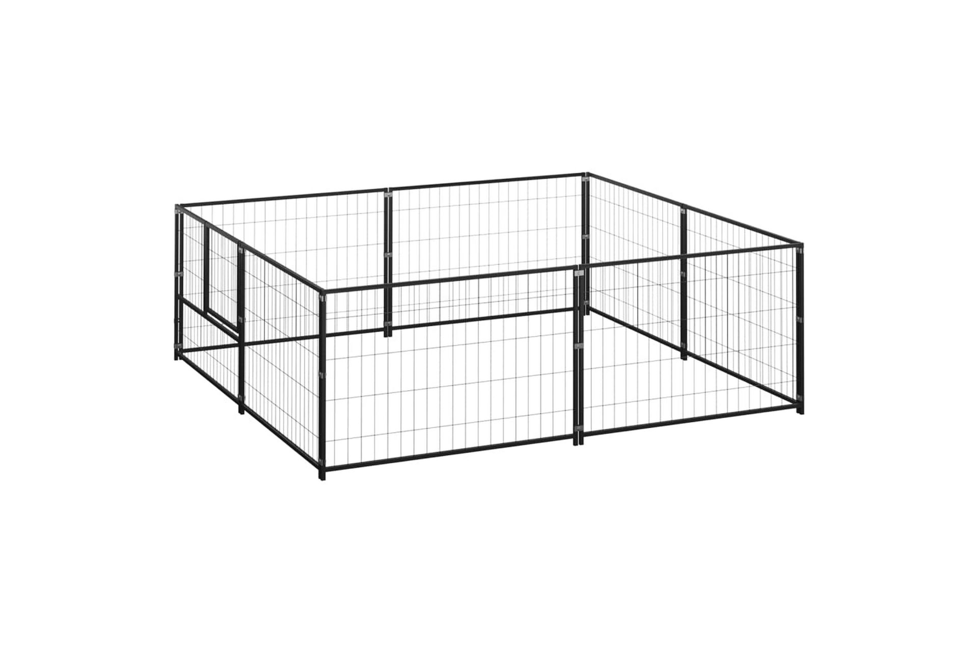 Koiranhäkki musta 4 m² teräs - Musta - Urheilu & vapaa-aika - Eläimille - Koira - Koirien kalusteet