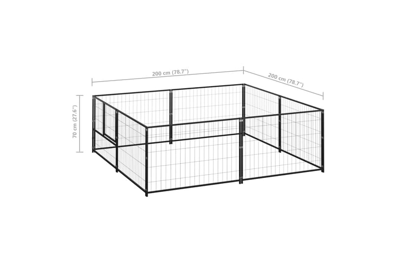 Koiranhäkki musta 4 m² teräs - Musta - Koirien kalusteet - Koiraportti & koira-aitaus