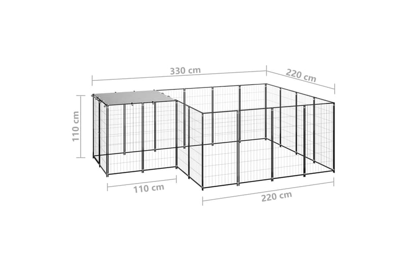 Koiranhäkki musta 6,05 m² teräs - Musta - Urheilu & vapaa-aika - Eläimille - Koira - Koirien kalusteet