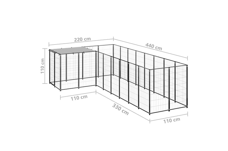 Koiranhäkki musta 6,05 m² teräs - Musta - Urheilu & vapaa-aika - Eläimille - Koira - Koirien kalusteet