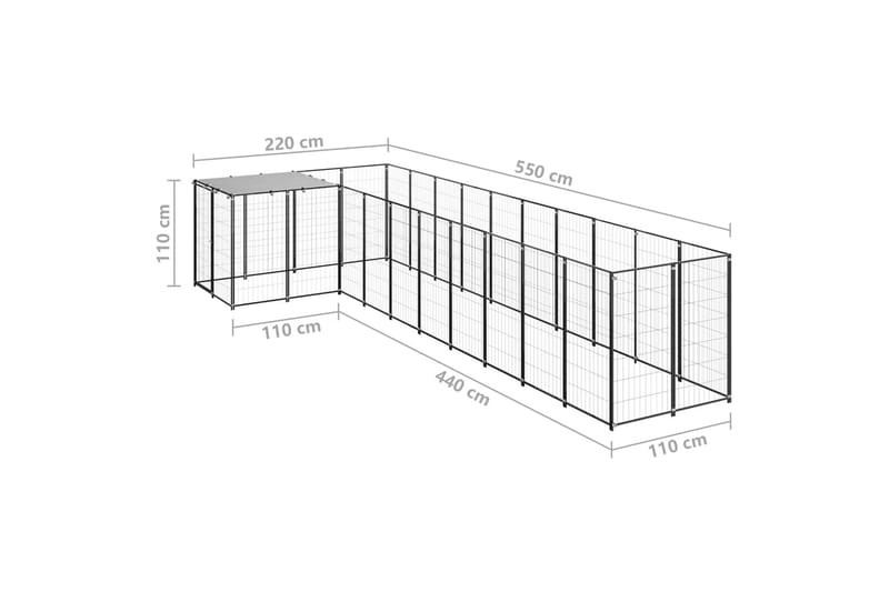 Koiranhäkki musta 7,26 m² teräs - Musta - Urheilu & vapaa-aika - Eläimille - Koira - Koirien kalusteet