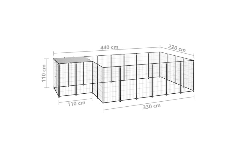 Koiranhäkki musta 8,47 m² teräs - Musta - Koirien kalusteet - Koiraportti & koira-aitaus
