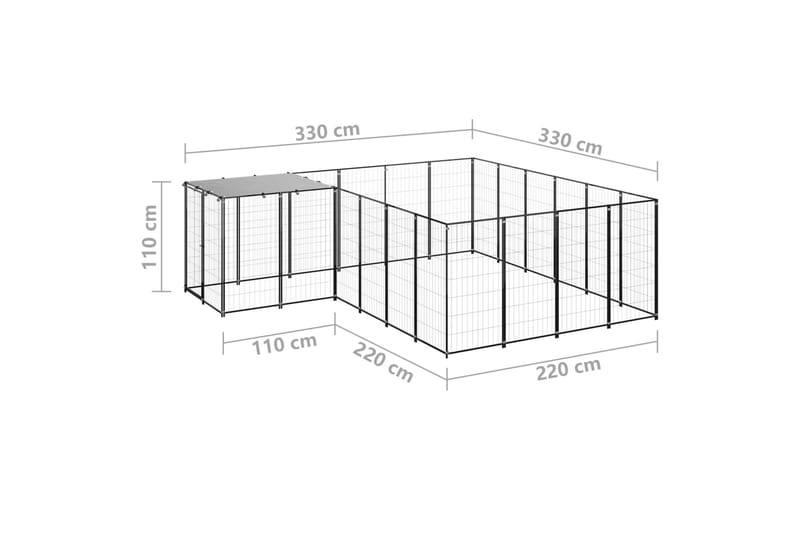 Koiranhäkki musta 8,47 m² teräs - Musta - Koirien kalusteet - Koiraportti & koira-aitaus