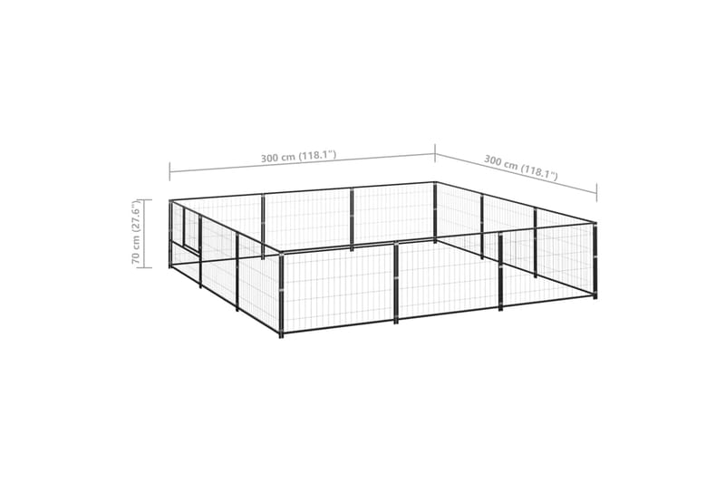 Koiranhäkki musta 9 m² teräs - Musta - Koirien kalusteet - Koiraportti & koira-aitaus