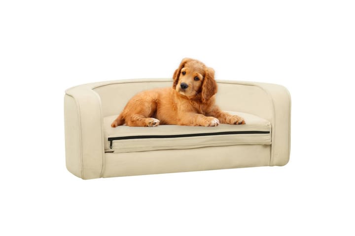 Taitettava koiran sohva kerma 73x67x26 cm plyysi pestävä - Koiran peti & koiran sänky - Koirien kalusteet