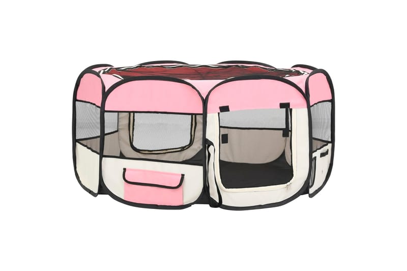 Taitettava koirien pentuaitaus kantolaukulla 145x145x61cm - Pinkki - Urheilu & vapaa-aika - Eläimille - Koira - Koirien kalusteet