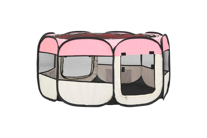 Taitettava koirien pentuaitaus kantolaukulla 145x145x61cm - Pinkki - Urheilu & vapaa-aika - Eläimille - Koira - Koirien kalusteet