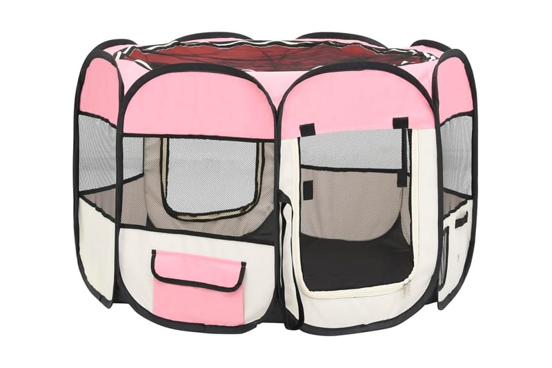Taitettava koirien pentuaitaus kantolaukulla 90x90x58 cm - Pinkki - Urheilu & vapaa-aika - Eläimille - Koira - Koirien kalusteet