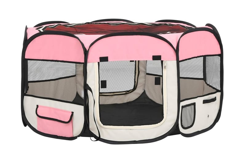 Taitettava koirien pentuaitaus+kantolaukku 125x125x61cm - Pinkki - Urheilu & vapaa-aika - Eläimille - Koira - Koirien kalusteet