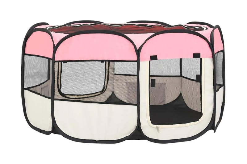 Taitettava koirien pentuaitaus+kantolaukku 125x125x61cm - Pinkki - Urheilu & vapaa-aika - Eläimille - Koira - Koirien kalusteet