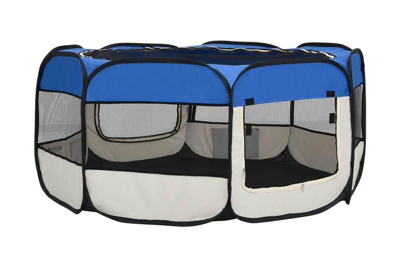 Taitettava koirien pentuaitaus kantolaukulla 145x145x61 cm - Sininen - Urheilu & vapaa-aika - Eläimille - Koira - Koirien kalusteet