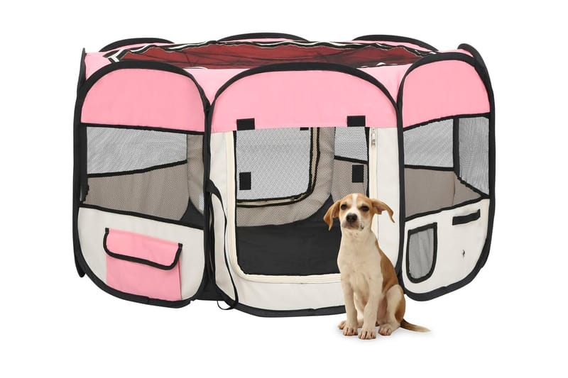 Taitettava koirien pentuaitaus+kantolaukku 110x110x58cm - Pinkki - Urheilu & vapaa-aika - Eläimille - Koira - Koirien kalusteet