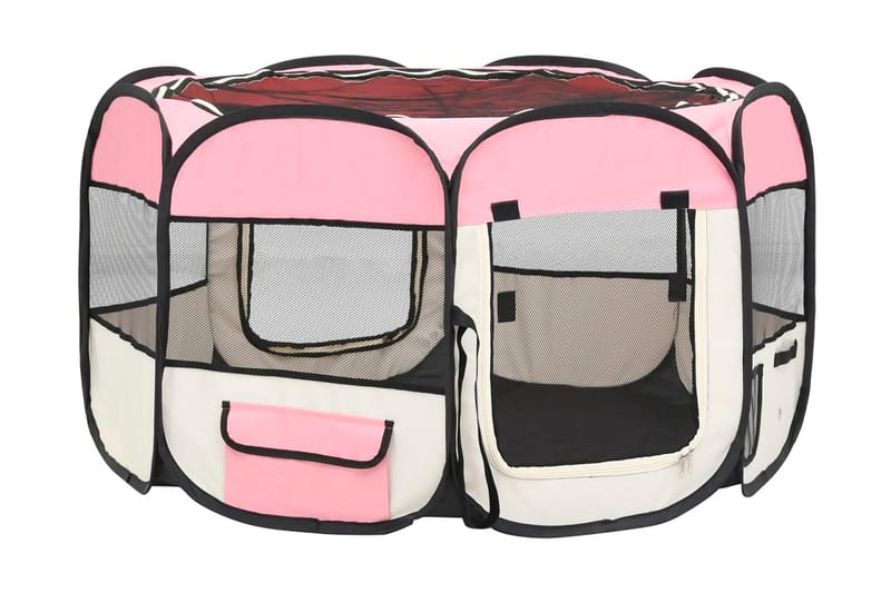 Taitettava koirien pentuaitaus+kantolaukku 110x110x58cm - Pinkki - Urheilu & vapaa-aika - Eläimille - Koira - Koirien kalusteet
