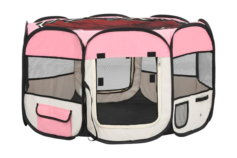 Taitettava koirien pentuaitaus+kantolaukku 110x110x58cm - Pinkki - Urheilu & vapaa-aika - Eläimille - Koira - Koirien kalusteet