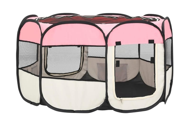 Taitettava koirien pentuaitaus+kantolaukku 110x110x58cm - Pinkki - Urheilu & vapaa-aika - Eläimille - Koira - Koirien kalusteet