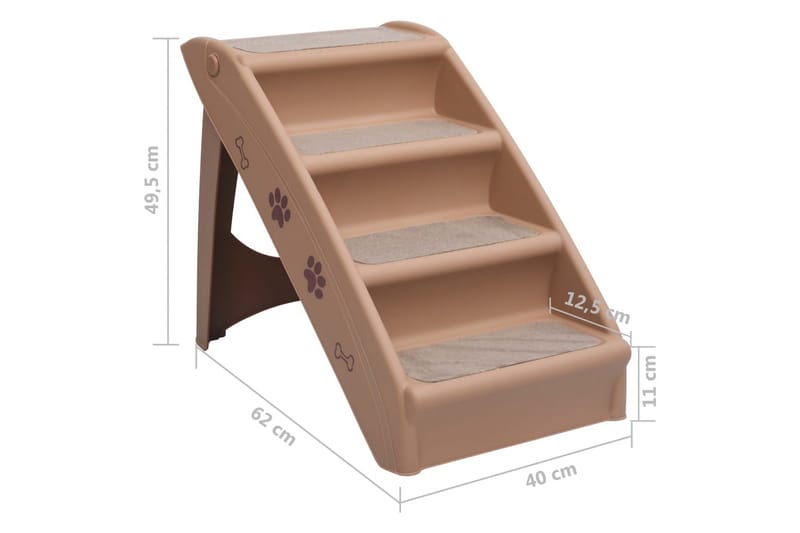 Taitettavat koiran portaat ruskea 62x40x49,5 cm - Ruskea - Koirien kalusteet - Koiran portaat