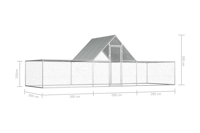 Kanahäkki 6x2x2 m galvanoitu teräs - Hopea - Urheilu & vapaa-aika - Eläimille - Lintu - Kanakoppi