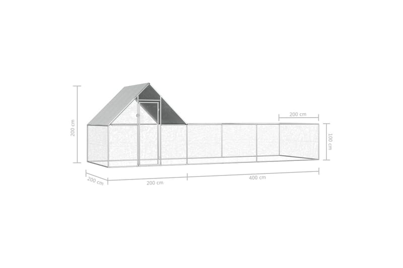 Kanahäkki 6x2x2 m galvanoitu teräs - Hopea - Urheilu & vapaa-aika - Eläimille - Lintu - Kanakoppi