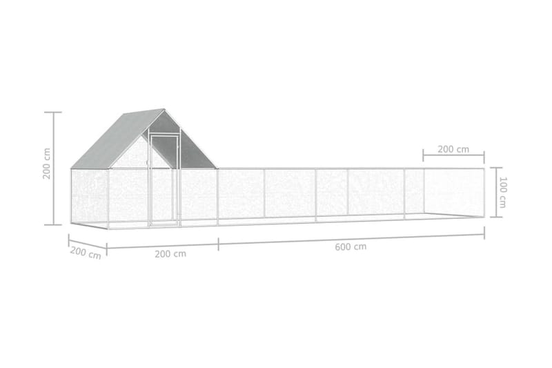 Kanahäkki 8x2x2 m galvanoitu teräs - Hopea - Urheilu & vapaa-aika - Eläimille - Lintu - Kanakoppi