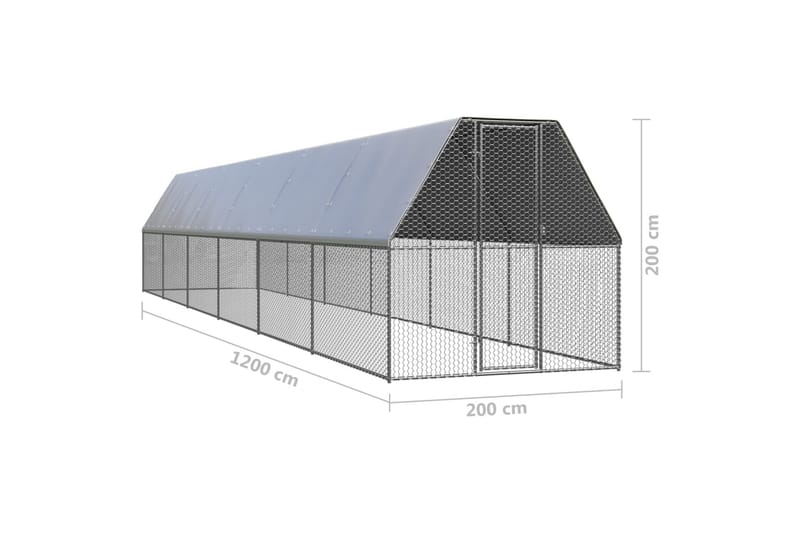 Ulkotilan kanahäkki 2x12x2 m galvanoitu teräs - Hopea - Kanala - Kanakoppi