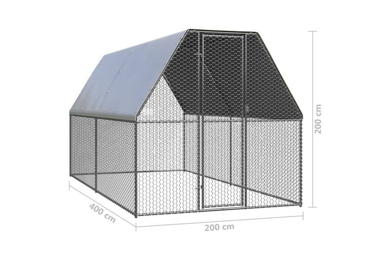 Ulkotilan kanahäkki 2x4x2 m galvanoitu teräs - Hopea - Kanala - Kanakoppi