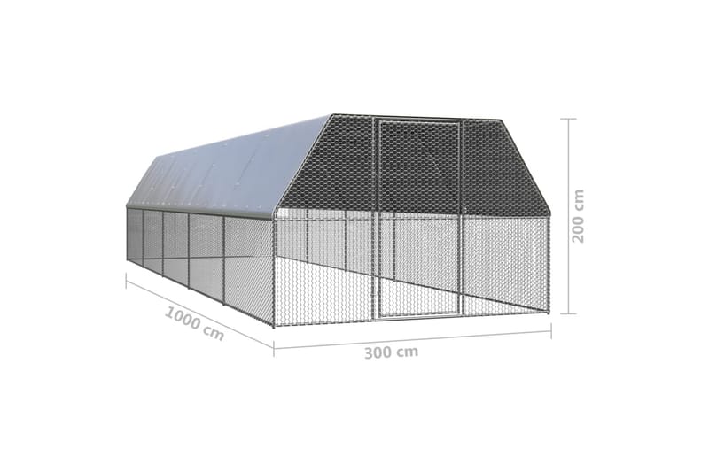 Ulkotilan kanahäkki 3x10x2 m galvanoitu teräs - Hopea - Kanala - Kanakoppi