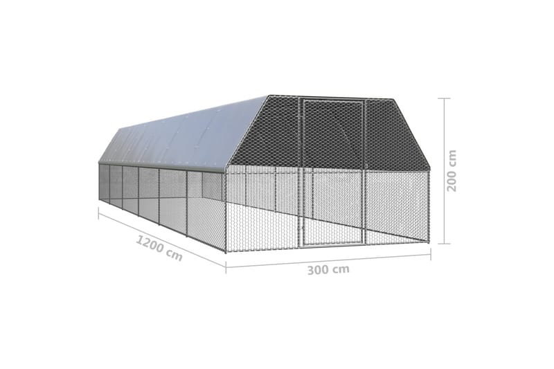 Ulkotilan kanahäkki 3x12x2 m galvanoitu teräs - Hopea - Kanala - Kanakoppi