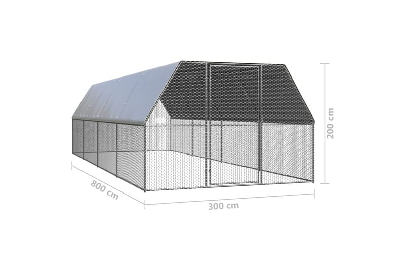 Ulkotilan kanahäkki 3x8x2 m galvanoitu teräs - Hopea - Kanala - Kanakoppi