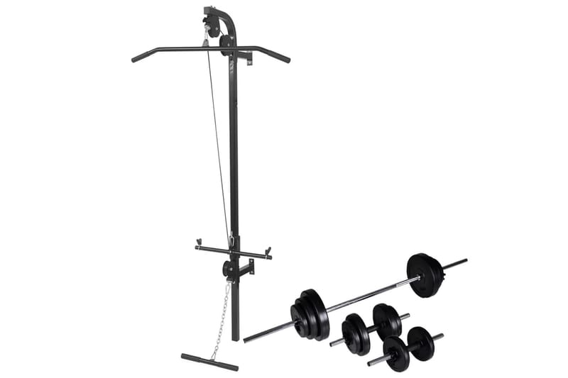 Seinään kiinnitettävä kuntolaite levytanko &käsipaino 30,5kg - Kuntoilulaitteet - Crossfit varusteet - Kotikuntokeskus - Power rack & power tower