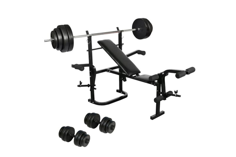 Kokoontaitettava Painonnostopenkki Käsipainoilla ja Levytang - Musta - Urheilu & vapaa-aika - Kotikuntosali - Kuntoilutarvikkeet - Crossfit varusteet