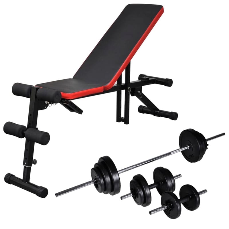 Säädettävä kuntopenkki tangolla, levy- ja käsipainoilla - Musta - Urheilu & vapaa-aika - Kotikuntosali - Kuntoilutarvikkeet - Crossfit varusteet