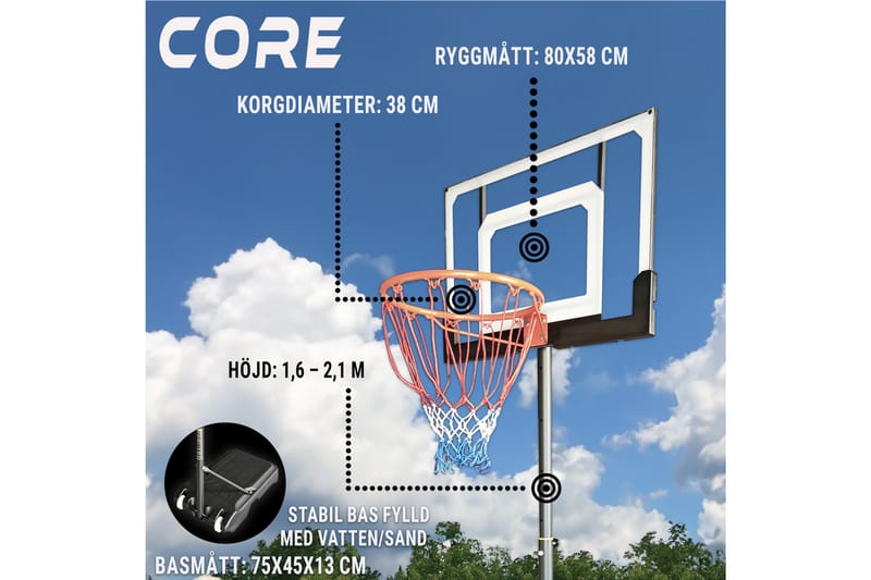 Core Koripalloteline lapsille 1,6-2,1 m - Musta/Oranssi - Urheilu & vapaa-aika - Leikki & liikunta - Urheilutarvikkeet & urheiluvarusteet - Koripallo
