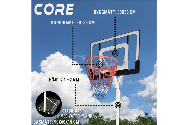 Core Koripalloteline Nuorille 2,1-2,6 m - Musta/Oranssi - Urheilu & vapaa-aika - Leikki & liikunta - Urheilutarvikkeet & urheiluvarusteet - Koripallo