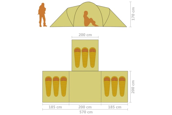 Retkiteltta 9 henkilölle kangas harmaa ja oranssi - Teltat - Leiriteltta