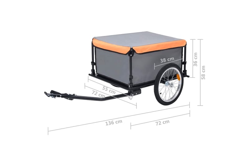Polkupyörän peräkärry harmaa ja oranssi 65 kg - Urheilu & vapaa-aika - Ulkoilu - Polkupyörät