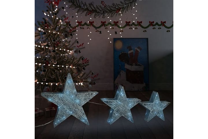 Joulukoristetähdet 3 kpl hopeaverkko LED sisälle ja ulos - Hopea - Jouluvalot ulos