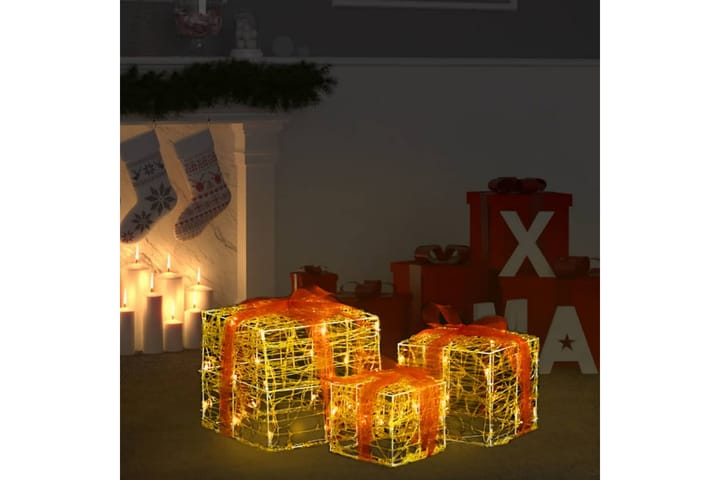 Koristeelliset joululahjalaatikot 3kpl akryyli lämmin - Keltainen - Jouluvalot ulos