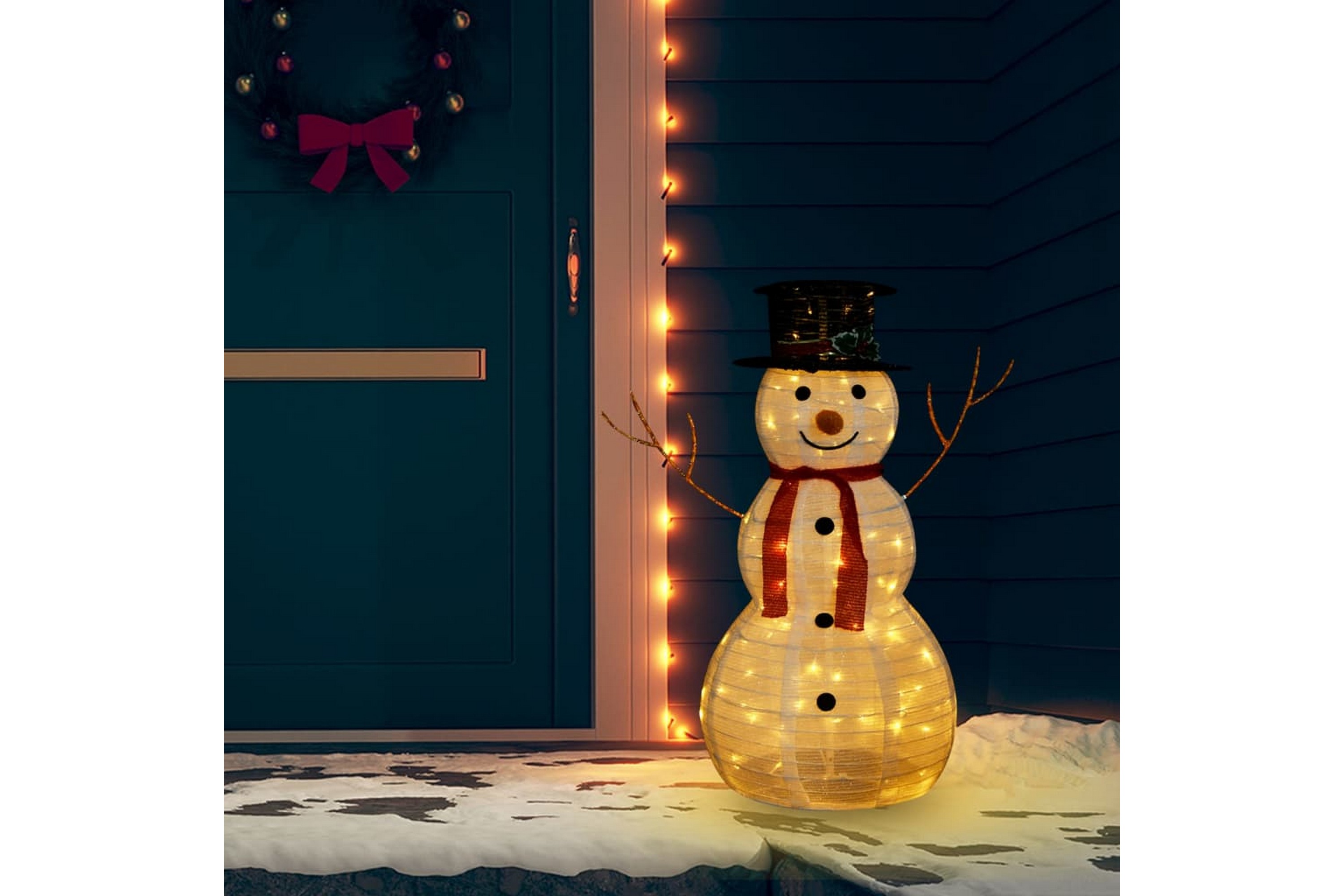 Lumiukko joulukoriste LED-valoilla ylellinen kangas 90 cm -