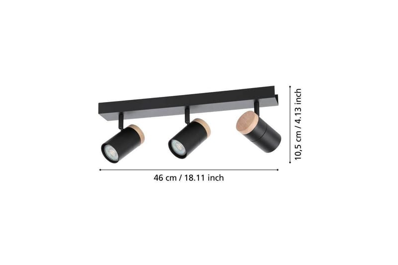 LED-spottilamppu Eglo Cartagena Musta/Puu 3 lamppua - 3 lamppua - Valaistus - Hehkulamppu & polttimo - Spottivalaisin & alasvalo - Seinäspotti