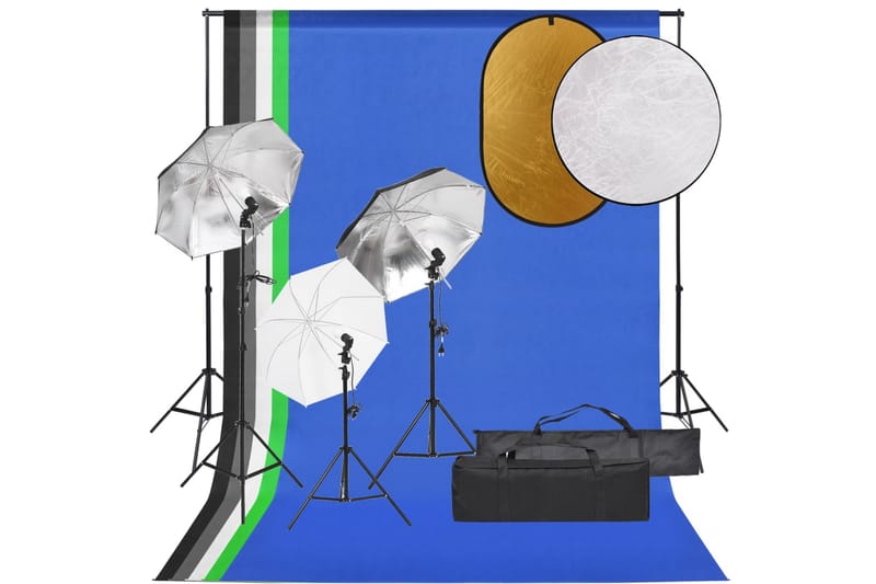 Valokuvastudiosarja valosarja, taustakangas ja heijastin - Musta - Valaistus - Hehkulamppu & polttimo - Työvalaistus - Valokuvaus & studiovalaisimet