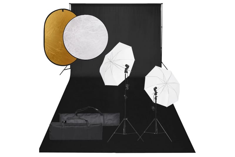 Valokuvastudiosarja valot, taustakangas ja heijastin - Musta - Valaistus - Hehkulamppu & polttimo - Työvalaistus - Valokuvaus & studiovalaisimet
