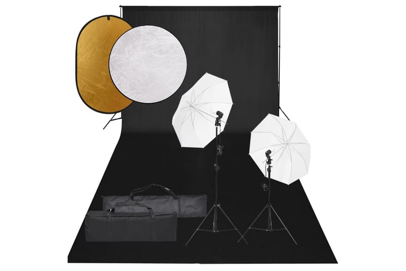 Valokuvastudiosarja valot, taustakangas ja heijastin - Musta - Valaistus - Hehkulamppu & polttimo - Työvalaistus - Valokuvaus & studiovalaisimet